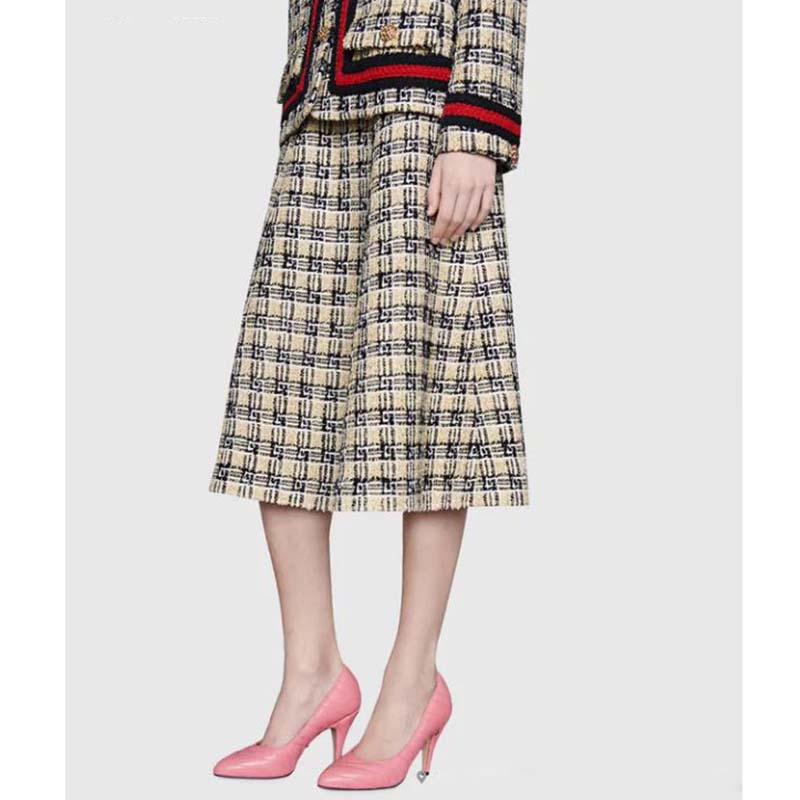 Gucci GG Women Matelassé Pump Pastel Pink Matelassé Chevron Leather 10 cm Heel