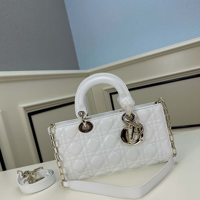 Dior Women CD Medium D-Joy Bag Latte Cannage Lambskin