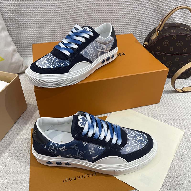 Louis Vuitton Unisex LV Ollie Sneaker Blue Canvas Rubber Outsole Monogram Flowers