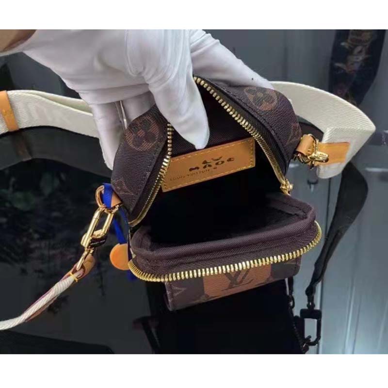 Louis Vuitton LV Unisex Flap Double Phone Pouch Monogram Stripes Brown Coated canvas