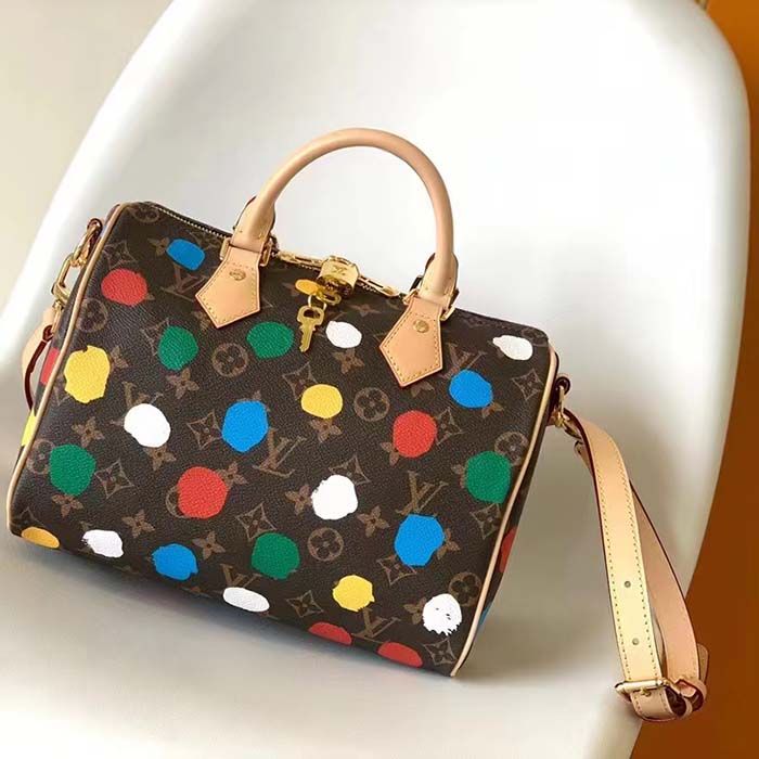 Louis Vuitton Unisex LVxYK Speedy Bandoulière 25 Monogram Coated Canvas 3D Painted Dots Print