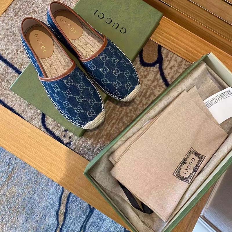 Gucci GG Unisex Jacquard Espadrille Navy Washed Organic GG Jacquard Denim
