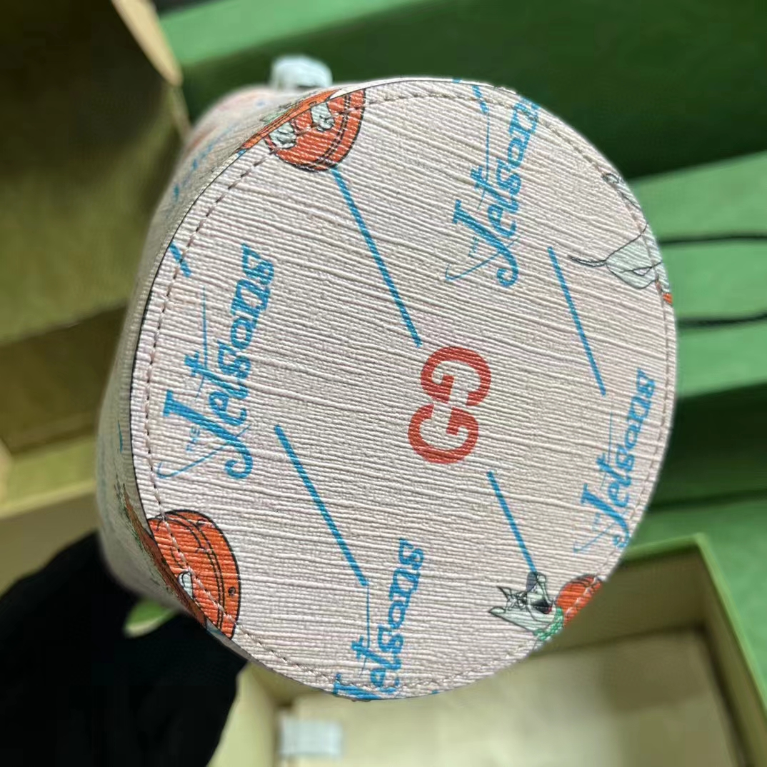 Gucci Unisex Printed Bucket Bag GG The Jetsons Print Pink Blue Supreme Canvas