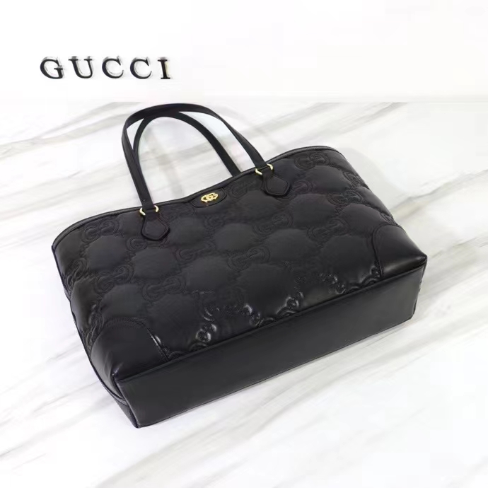 Gucci Women GG Matelassé Medium Tote Black GG Leather Double G