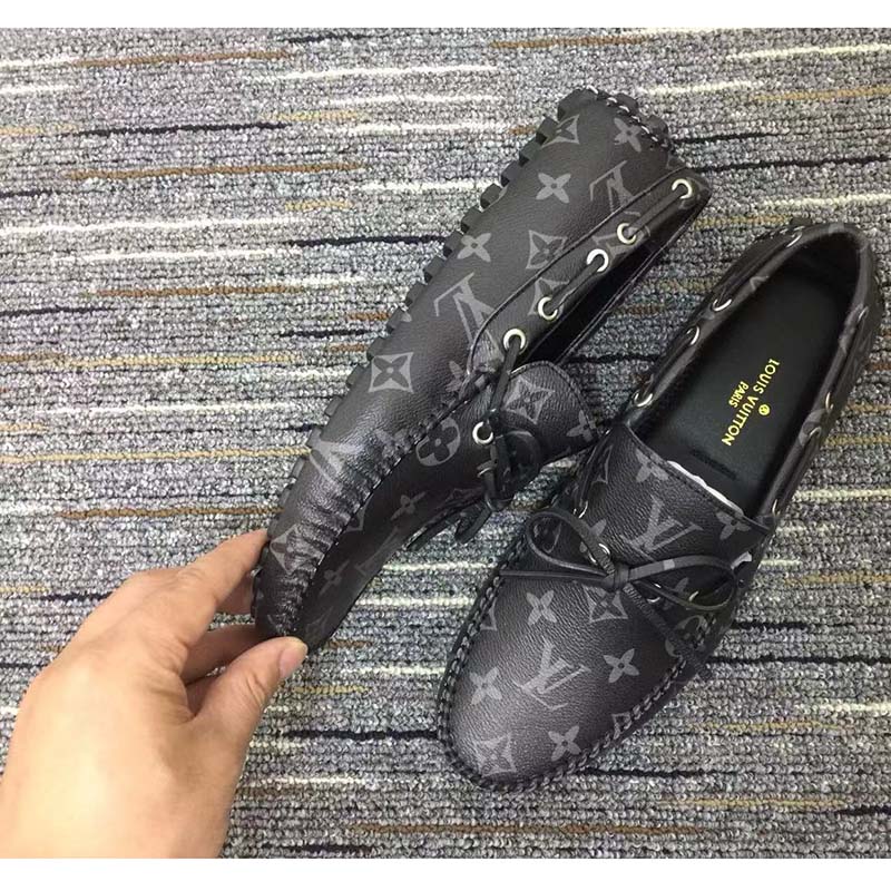 Louis Vuitton Unisex LV Arizona Moccasin Gray Black Monogram Eclipse Canvas