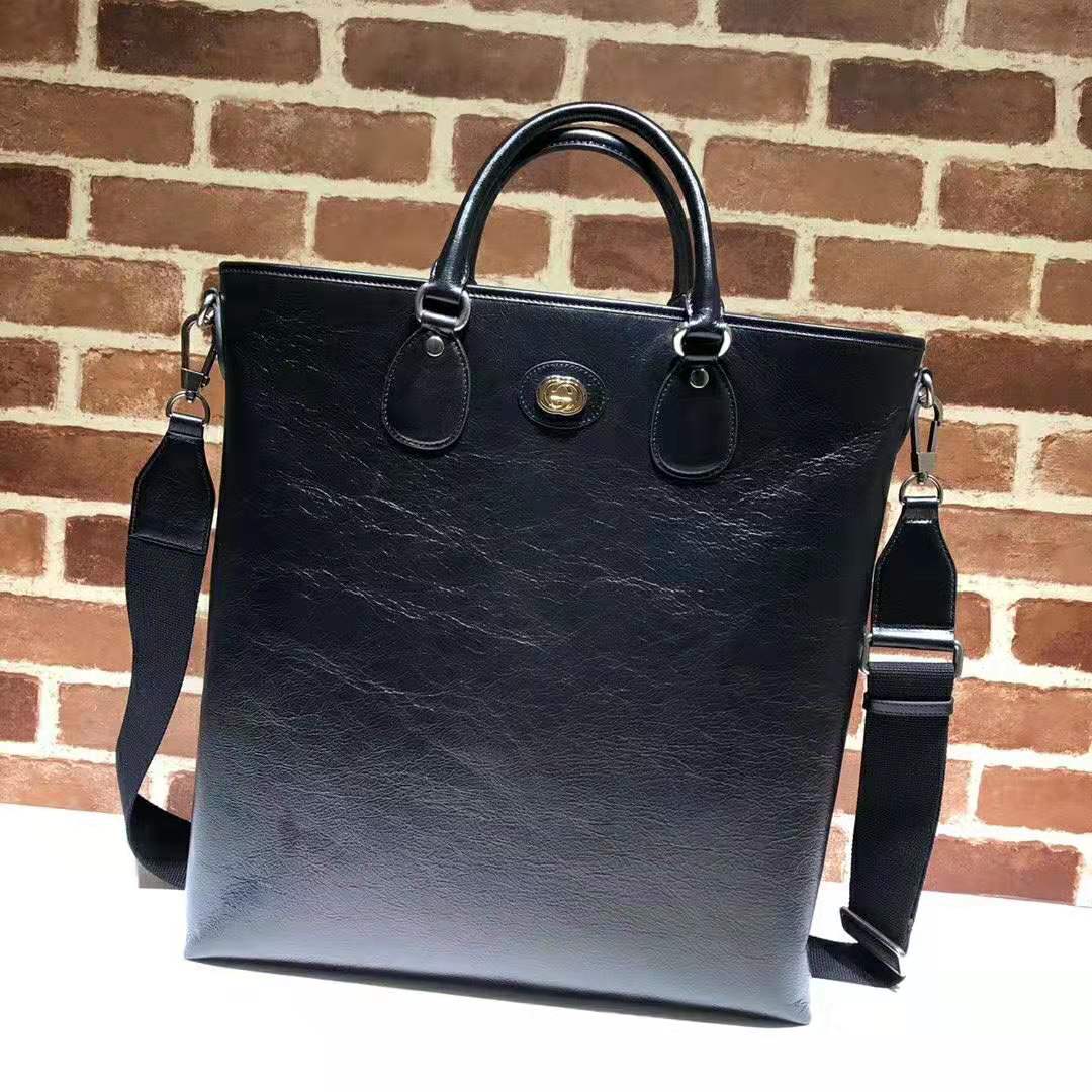 Gucci GG Men Soft Leather Tote in Black Soft Leather