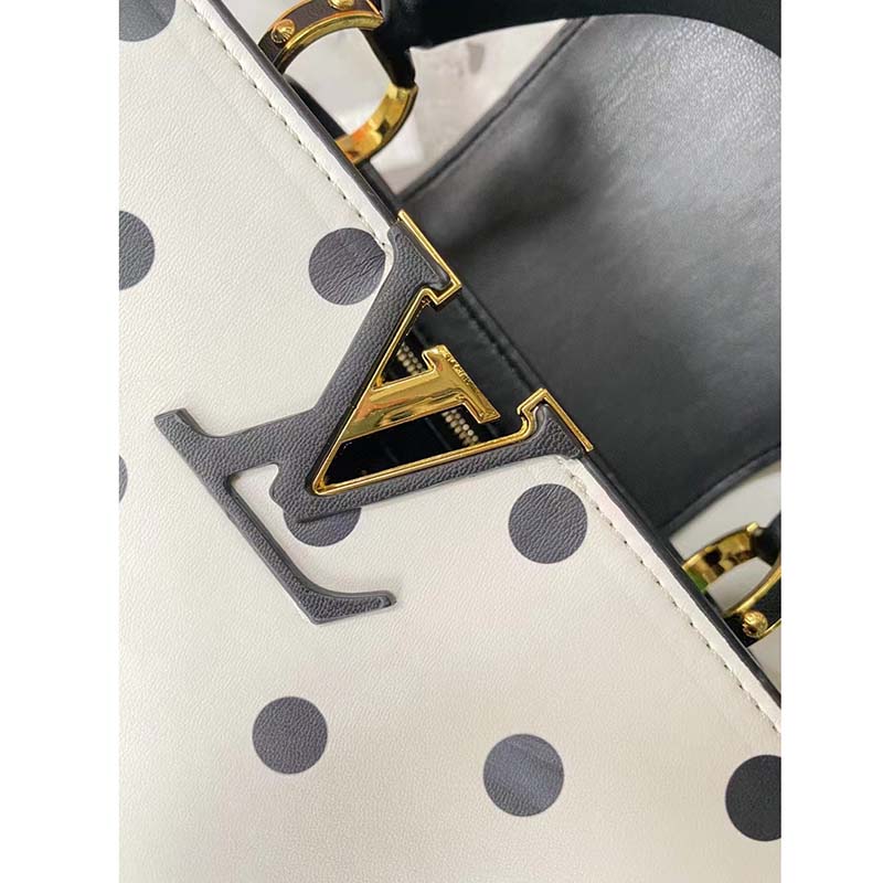 Louis Vuitton LV Women Capucines BB Black White Calfskin Cowhide Leather
