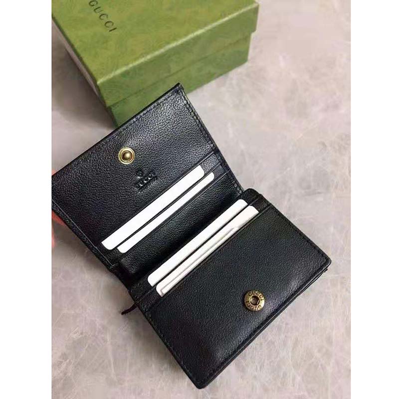 Gucci Women Gucci Diana Card Case Wallet Double G Black Leather