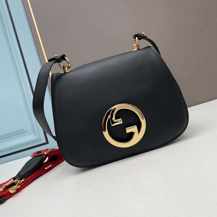 Gucci Women GG Blondie Medium Bag Black Leather Round Interlocking G