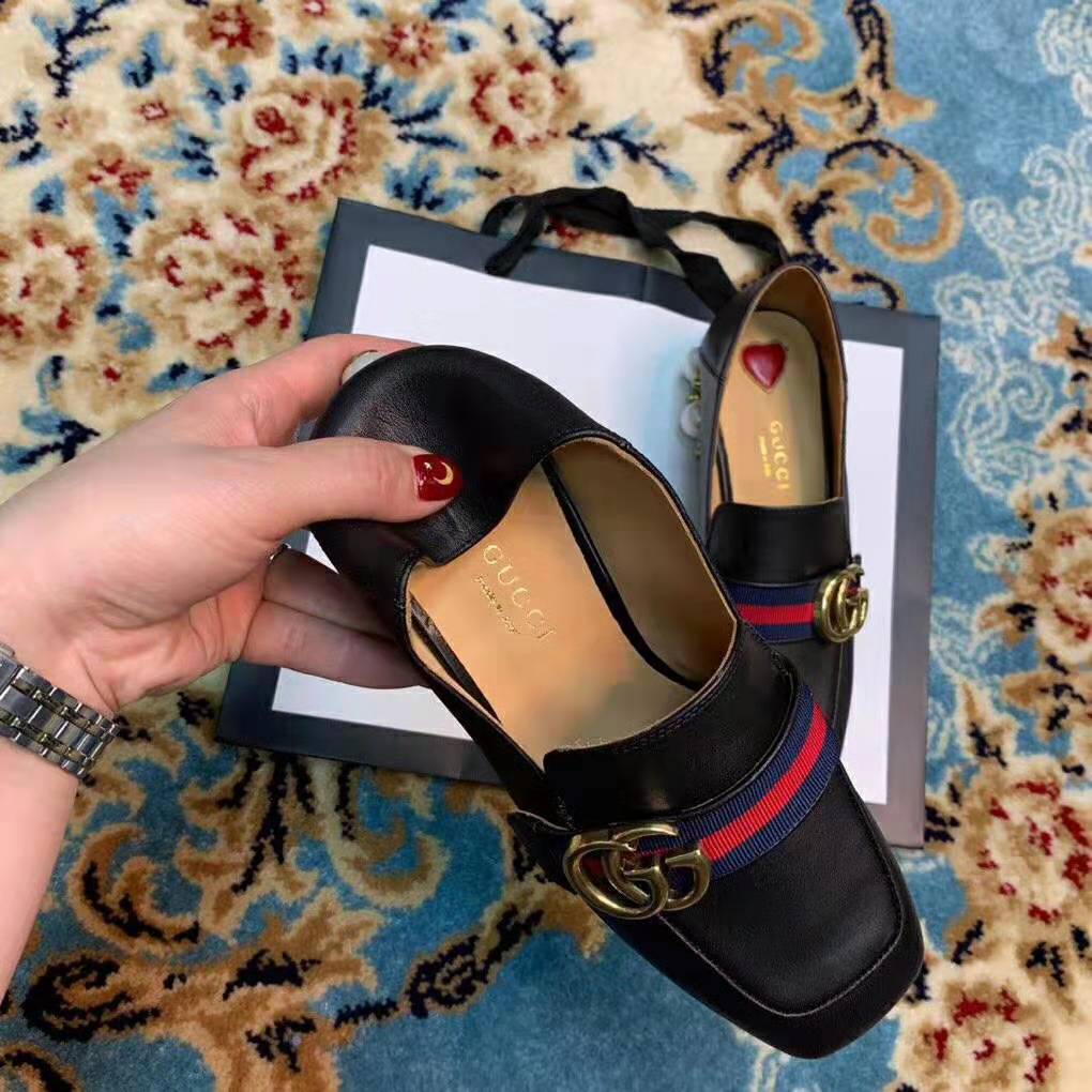 Gucci Women Leather Mid-Heel Loafer 1.5″ Heel-Black