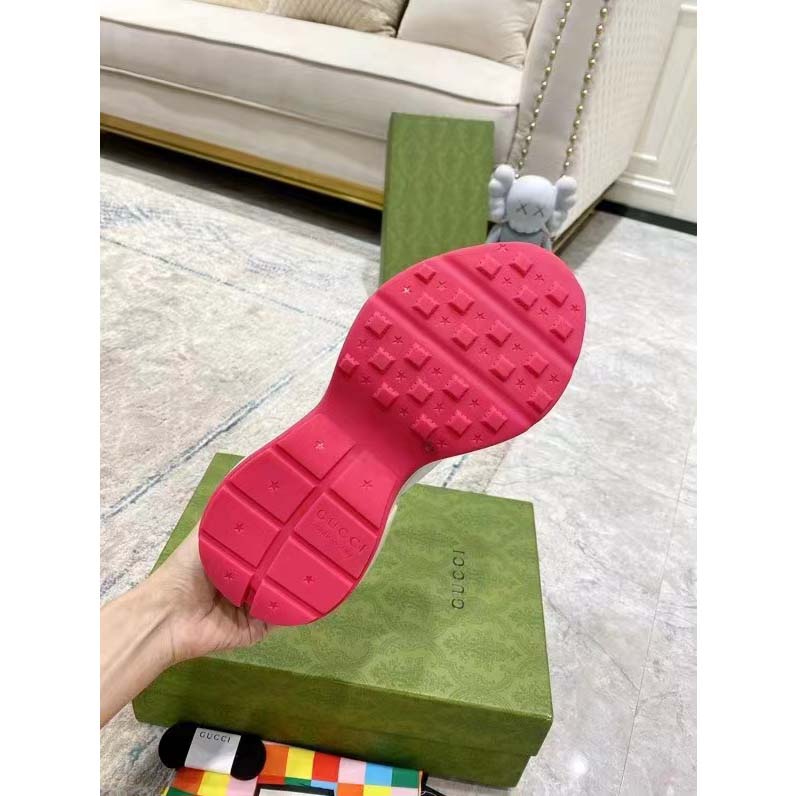 Gucci Unisex Rhyton Sneaker Beige White Blue GG Supreme Canvas Low Heel