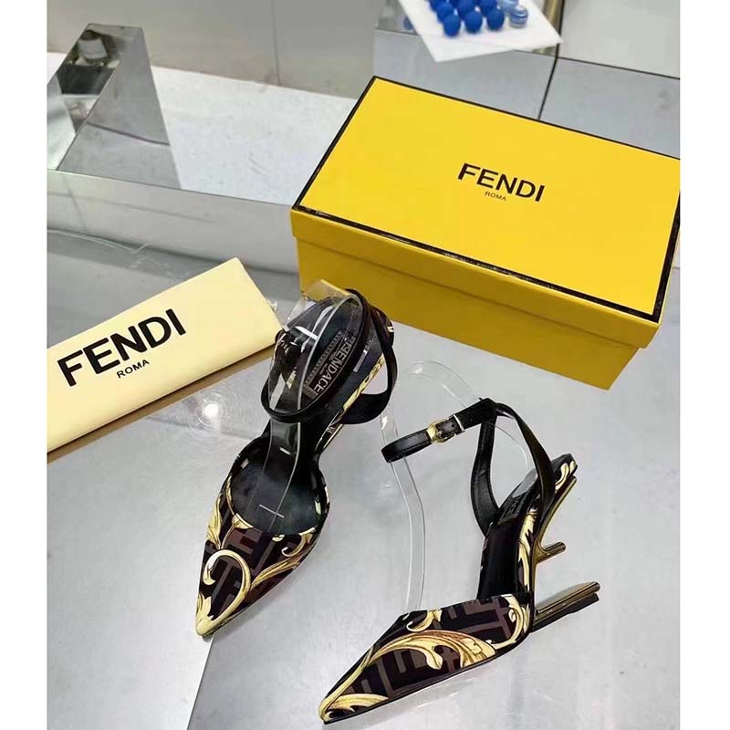 Fendi Women FF First Fendace Printed Silk High-Heeled Slingbacks 9.5 cm Heel
