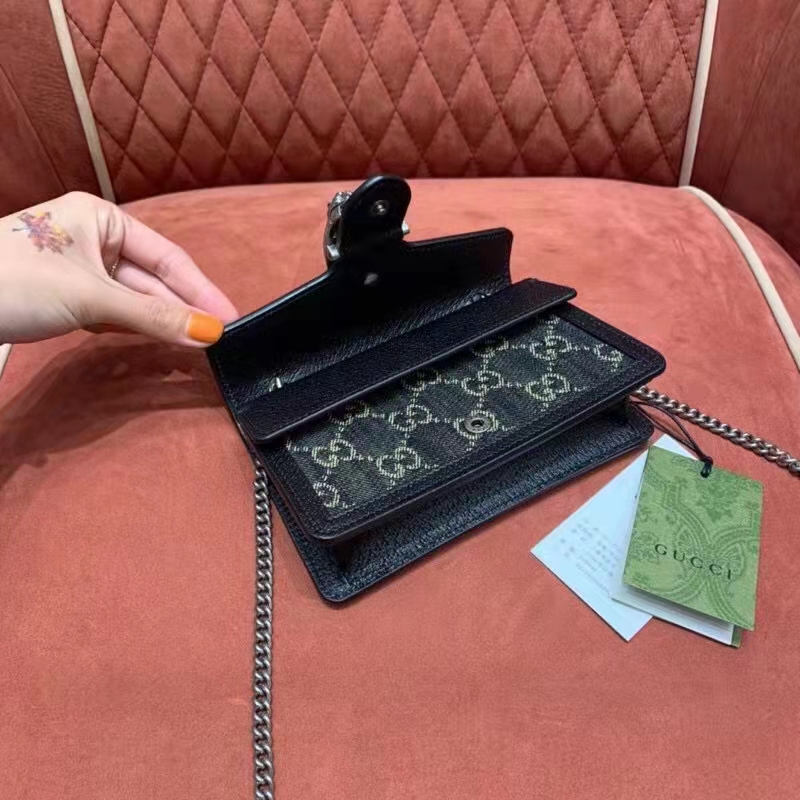 Gucci Women Dionysus Small GG Shoulder Bag Black GG Denim Jacquard Leather