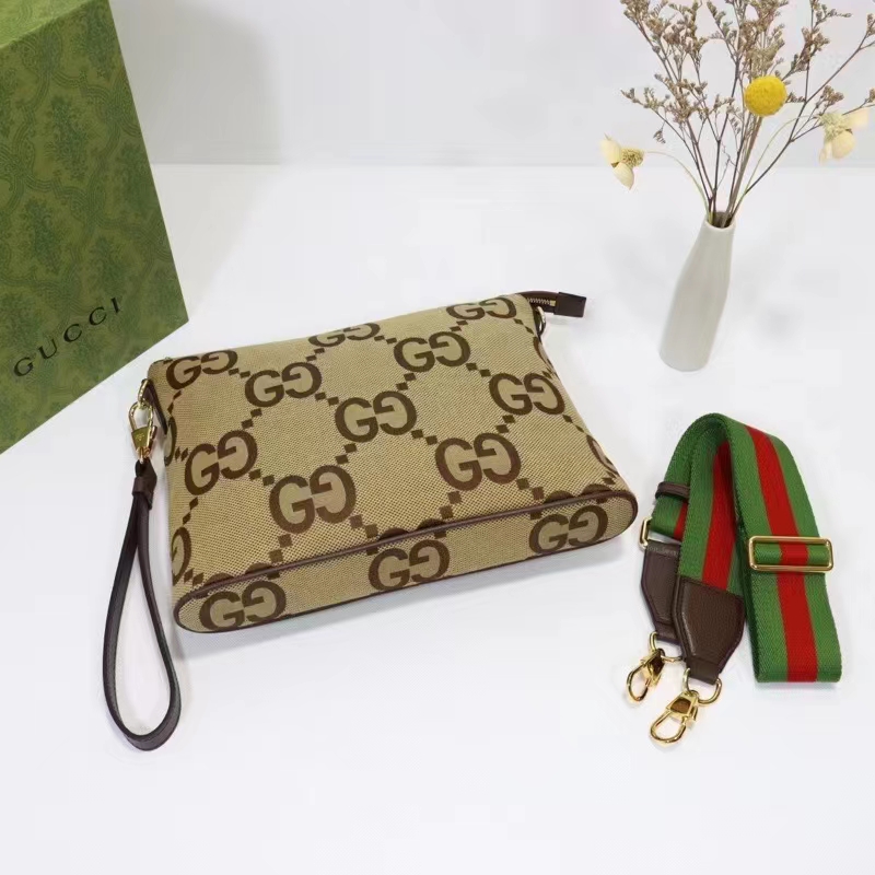 Gucci Unisex Jumbo GG Messenger Bag Camel Ebony Jumbo Canvas