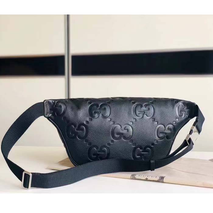Gucci Unisex Jumbo GG Belt Bag Black Leather Zip Closure