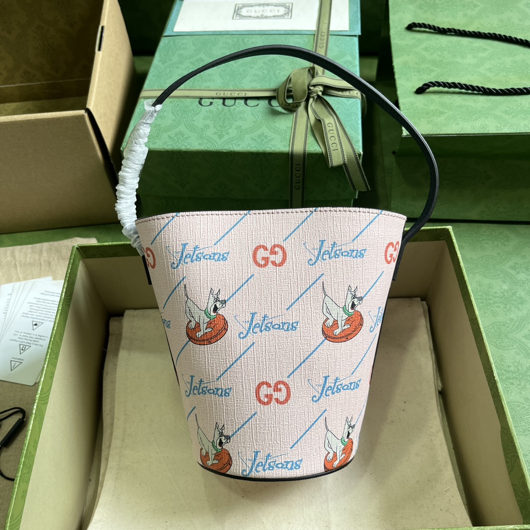 Gucci Children’s Printed Bucket Bag GG The Jetsons Print Pink Supreme Canvas
