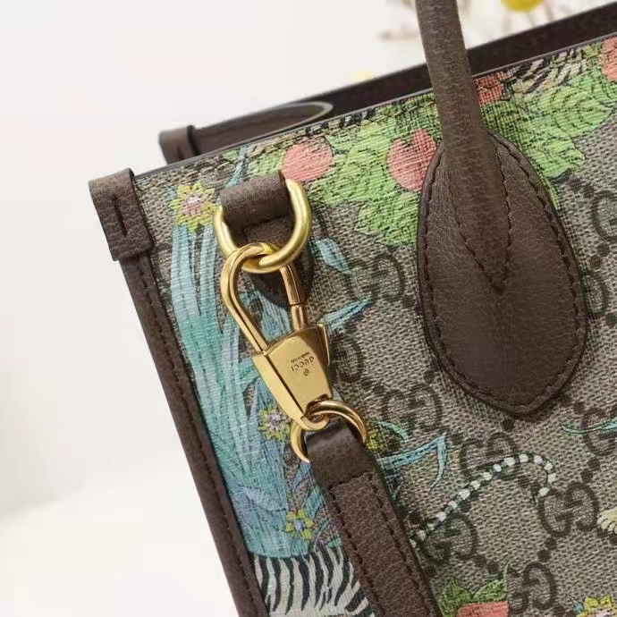 Gucci Unisex Tiger GG Small Tote Bag Blue Beige Ebony GG Supreme Canvas