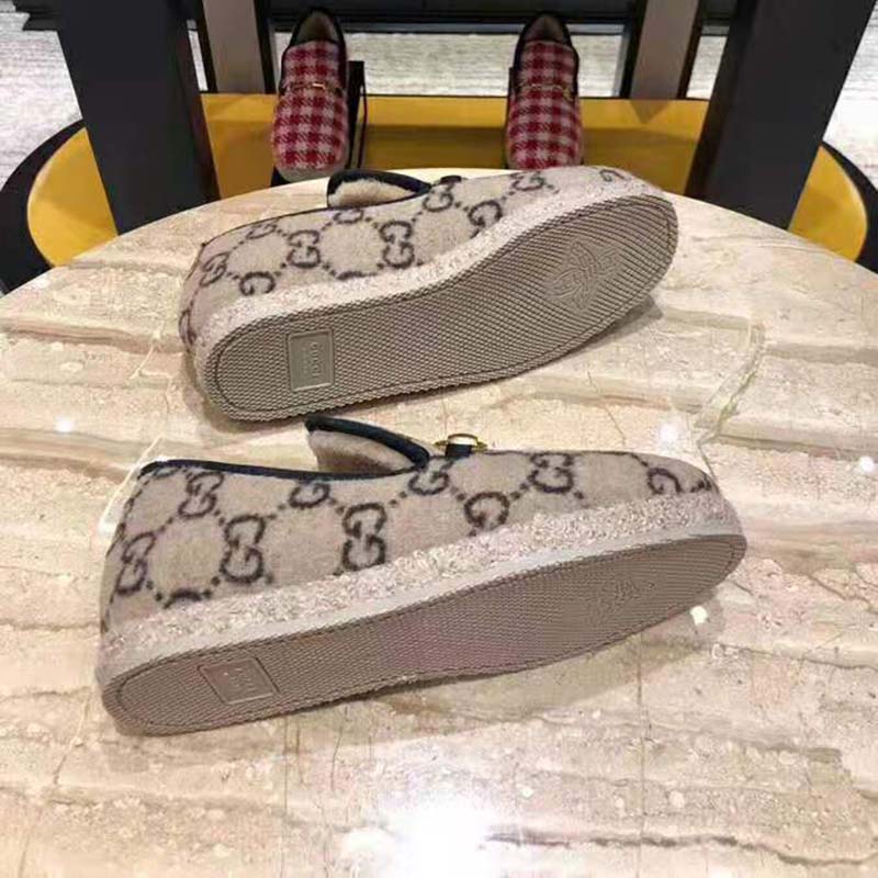 Gucci Unisex GG Wool Loafer in Beige and Ebony GG Wool