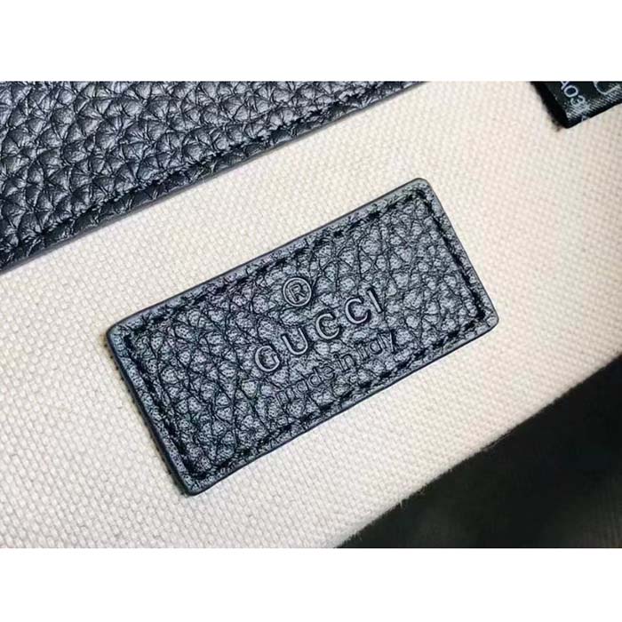 Gucci Unisex Jumbo GG Small Backpack Black Leather Cotton Linen Lining