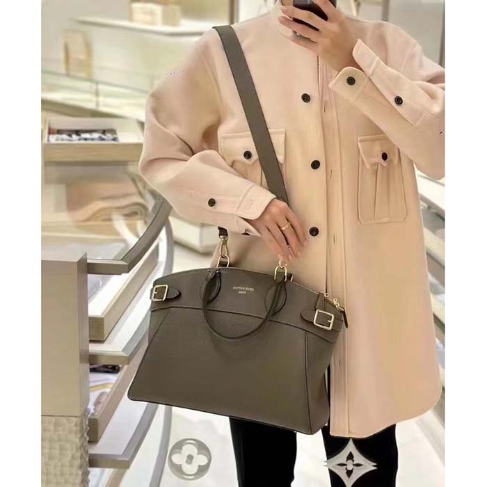 Louis Vuitton LV Women Lock It MM Earth Taurillon Leather Smooth Calfskin Calf Leather