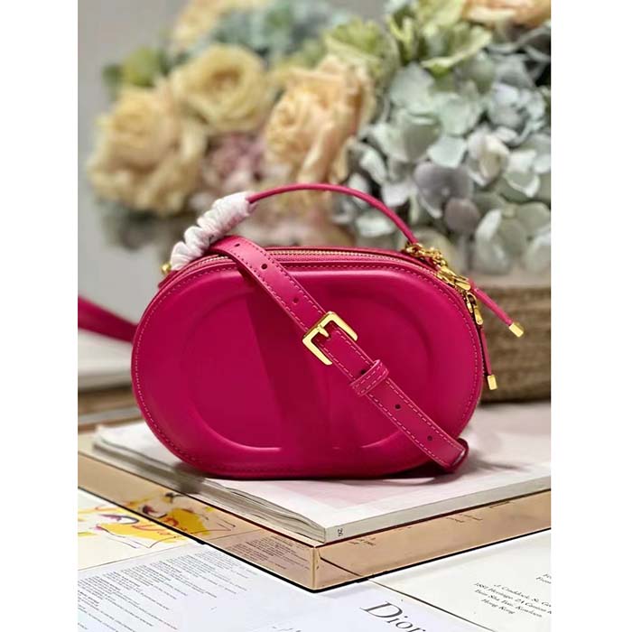 Dior Women CD Signature Oval Camera Bag Rani Pink Calfskin Embossed
