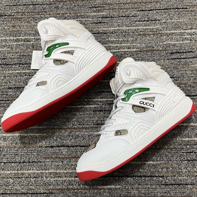 Gucci Unisex Gucci Basket Sneaker White Beige Ebony GG Supreme Canvas Low Heel