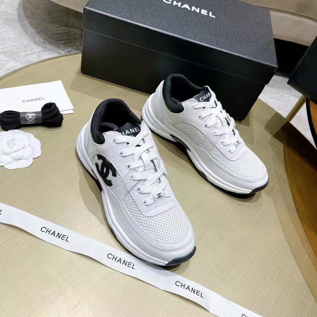 Chanel CC Women Calfskin & Mixed Fibers Sneakers White 1cm Heel