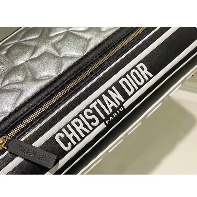 Dior Women CD Medium Vibe Zip Bowling Bag Black Silver Padded Étoile Calfskin