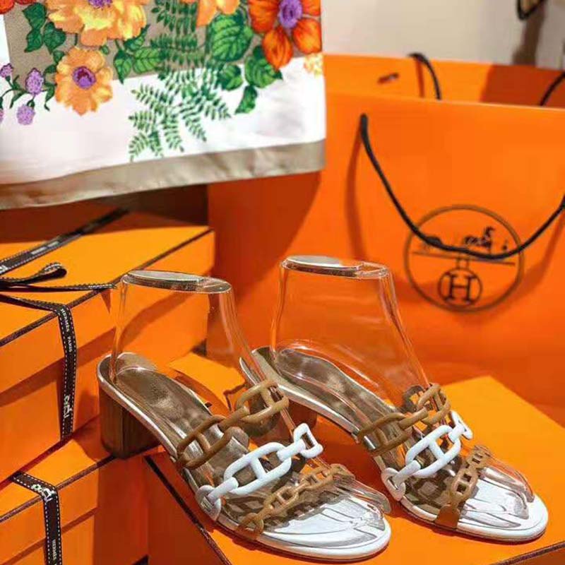 Hermes Women Tandem Sandal in Nappa Leather 5.1cm Heel-Brown