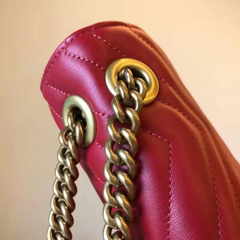 Gucci GG Women GG Marmont Small Matelassé Shoulder Bag Red Double G