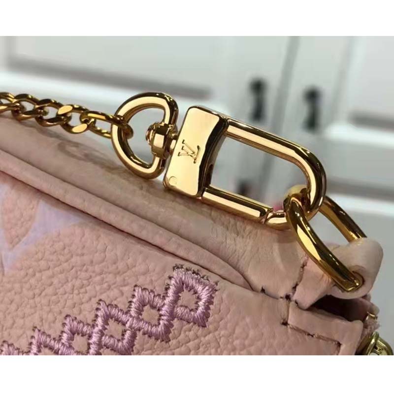 Louis Vuitton Women Mini Pochette Accessoires Pink Monogram Empreinte Embroidered Cowhide