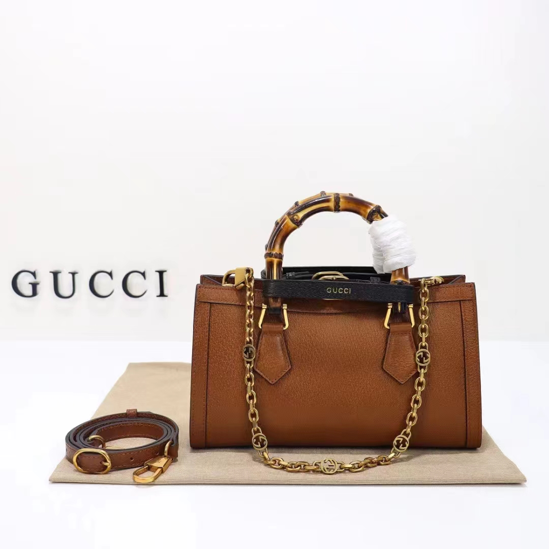 Gucci Women GG Diana Small Shoulder Bag Brown Leather Double G