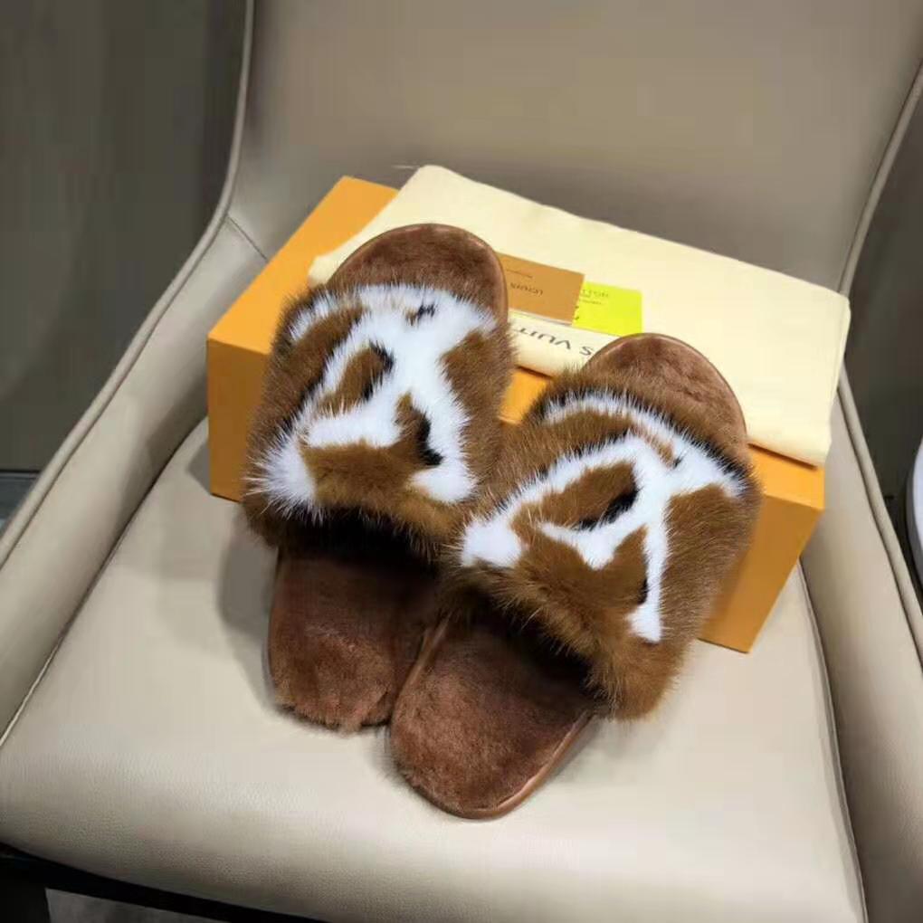 Louis Vuitton LV Women Homey Flat Mule in Mink Fur-Brown