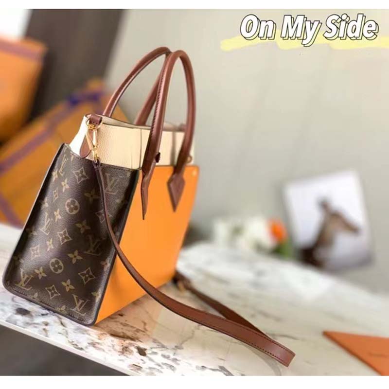 Louis Vuitton LV Women On My Side MM Tote Bag Brown Calfskin Monogram Coated Canvas