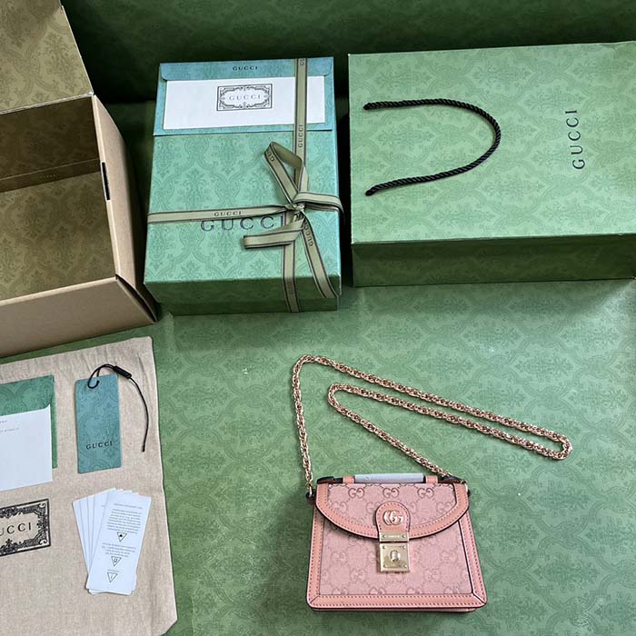Gucci Women Dionysus GG Mini Shoulder Bag Pink Canvas Leather Padlock Closure