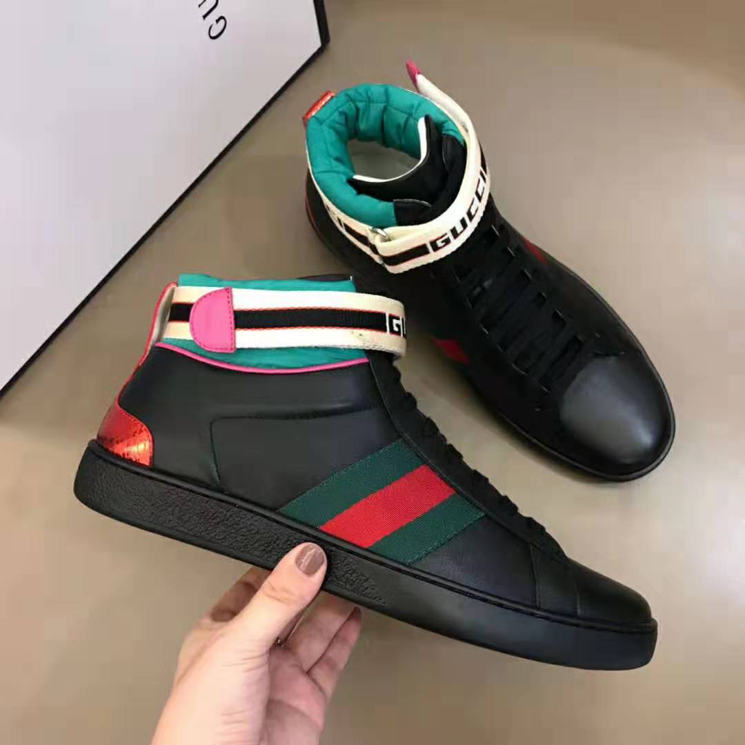 Gucci Unisex Ace Gucci Stripe High-Top Sneaker in 5.1 cm Height-Black