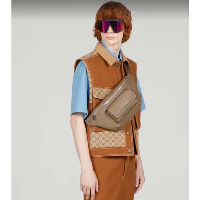 Gucci Unisex GG Jumbo GG Belt Bag Taupe Leather Zip Closure