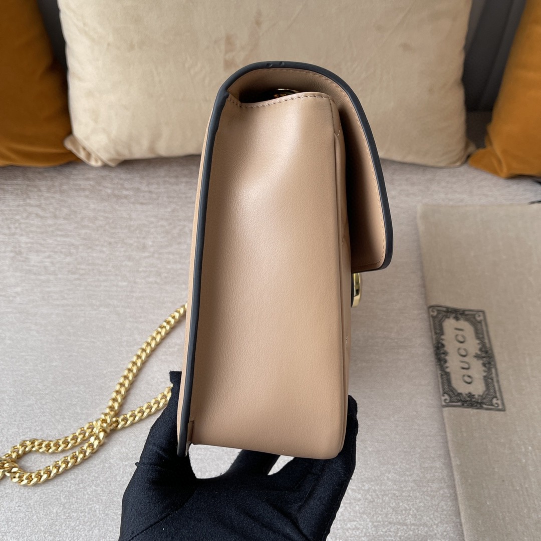 Gucci Women GG Deco Small Shoulder Bag Rose Beige Quilted Leather