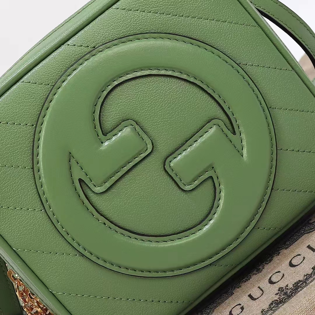 Gucci Women GG Blondie Top Handle Bag Light Green Leather Round Interlocking G