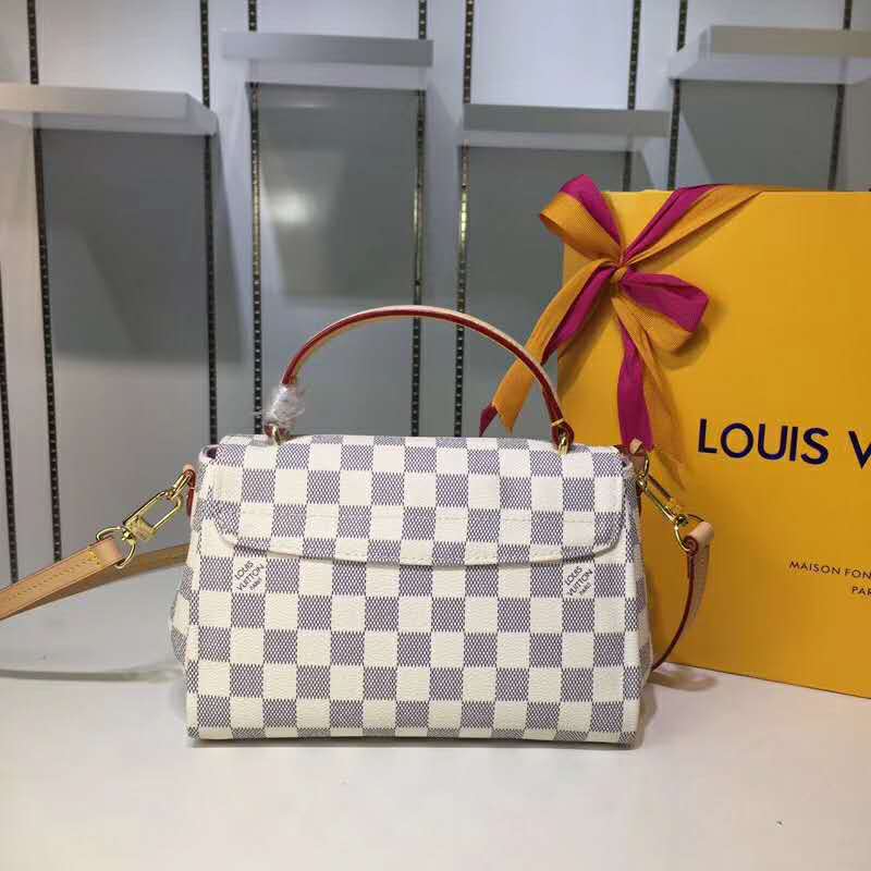 Louis Vuitton LV Women Croisette Handbag in Damier Azur Coasted Canvas-Sandy