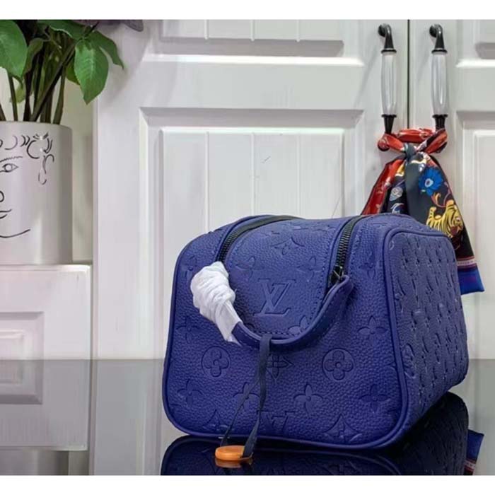 Louis Vuitton LV Unisex Dopp Kit Racing Blue Embossed Taurillon Monogram Cowhide Leather