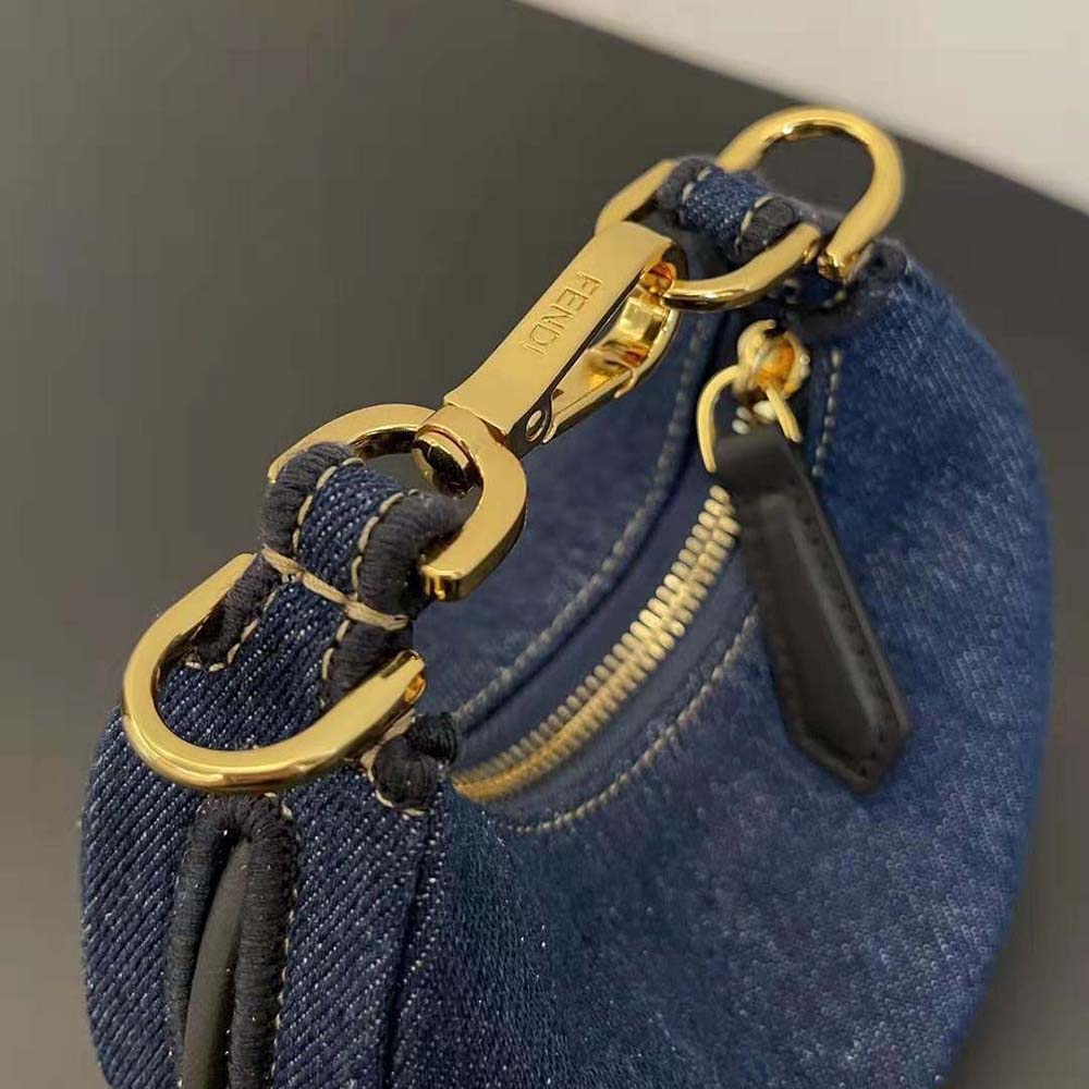 Fendi Women Nano Fendigraphy Blue Denim Charm