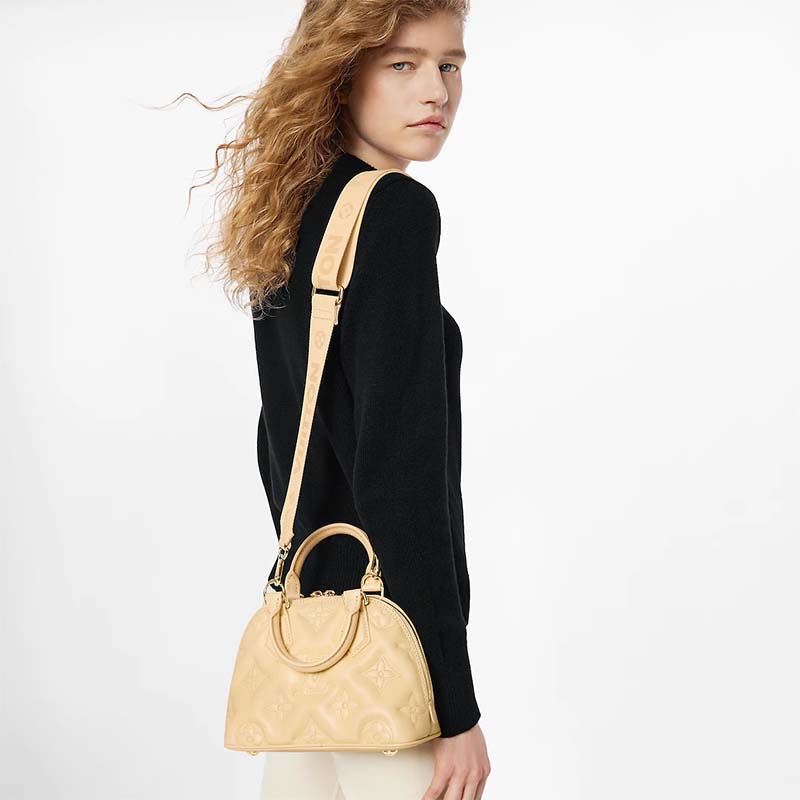 Louis Vuitton LV Women Alma BB Handbag Banana Yellow Quilted Embroidered Calf