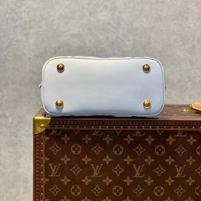 Louis Vuitton LV Women Alma BB Handbag Blue Quilted Embroidered Smooth Calf Leather