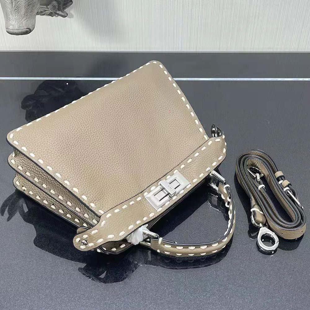 Fendi Women Peekaboo Iseeu Small Gray Full Grain Leather Bag