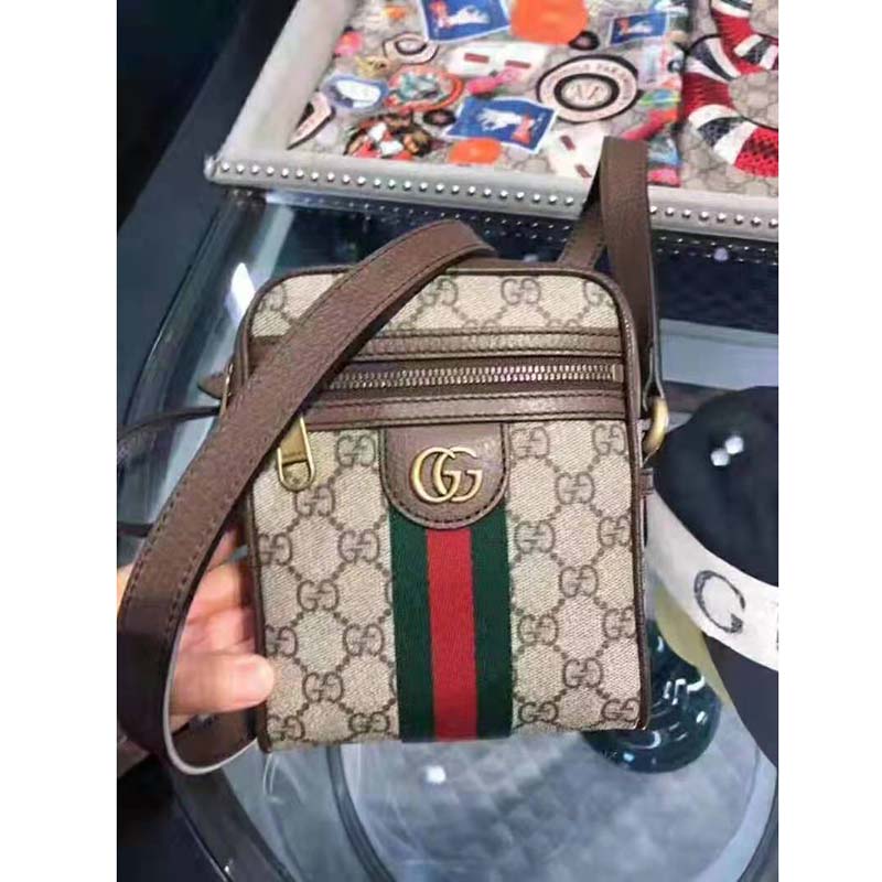 Gucci GG Men Ophidia GG Shoulder Bag in Beige/Ebony GG Supreme Canvas