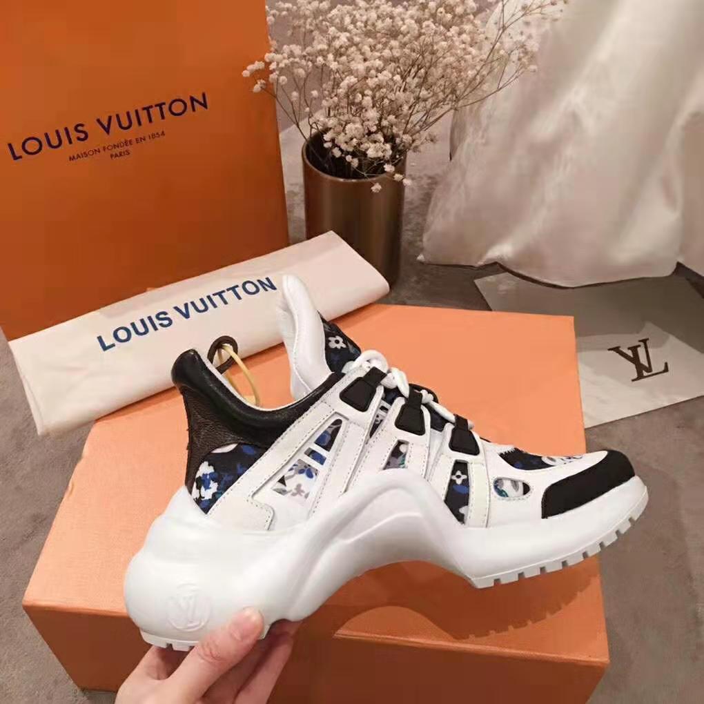 Louis Vuitton LV Unisex LV Archlight Sneaker in Flower-Print Calf Leather-Blue