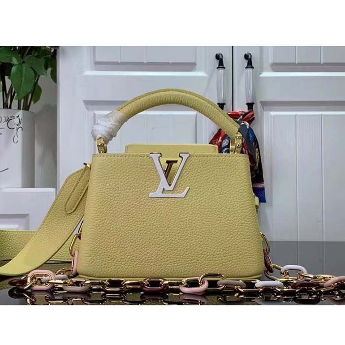 Louis Vuitton LV Women Capucines Mini Handbag Yellow Taurillon Cowhide Leather
