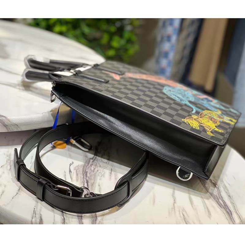 Louis Vuitton LV Unisex Sac Plat Cross Damier Graphite Coated Canvas