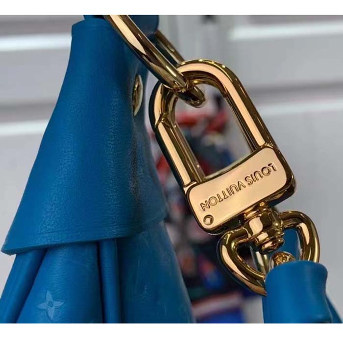 Louis Vuitton LV Women Loop Half-Moon Baguette Bag Blue Calfskin Monogram Flowers